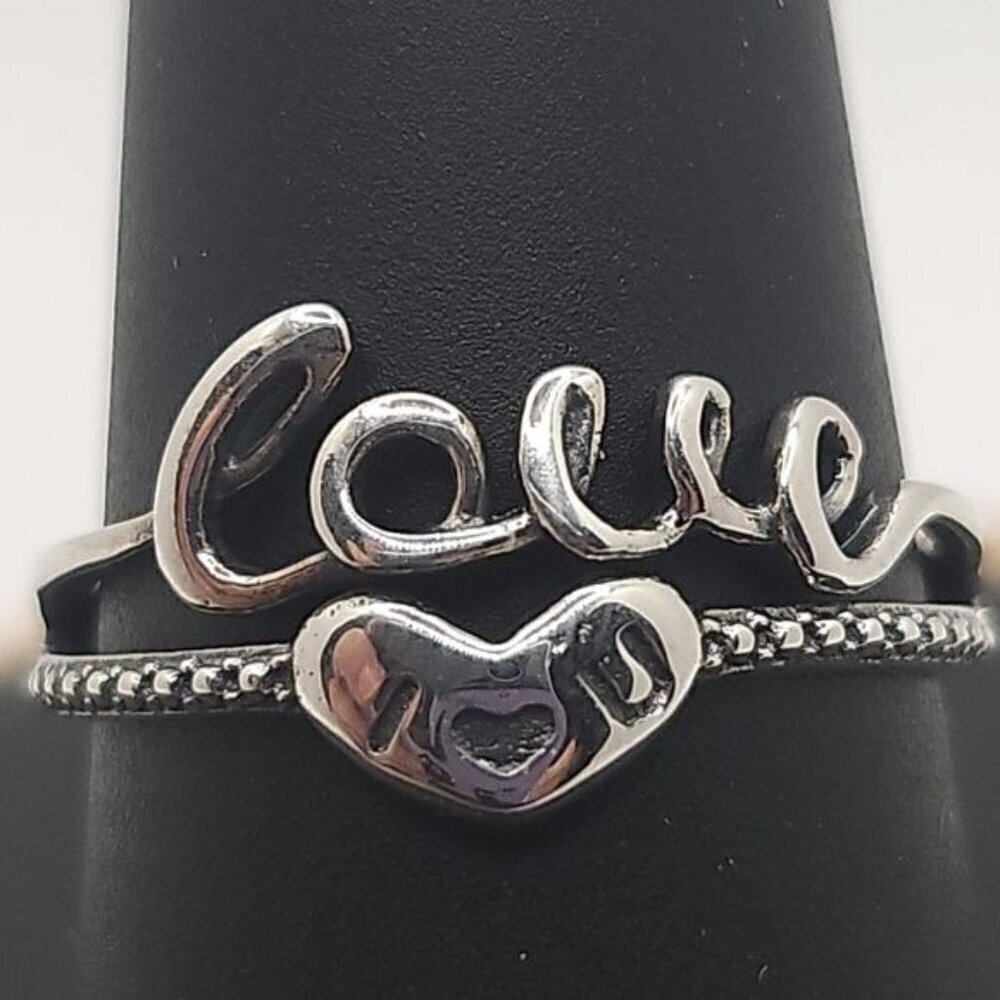 Sterling Silver Love Heart Adjustable Ring (NWOT)